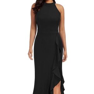 Black Bodycon Mermaid Dress with Ruffle Slit